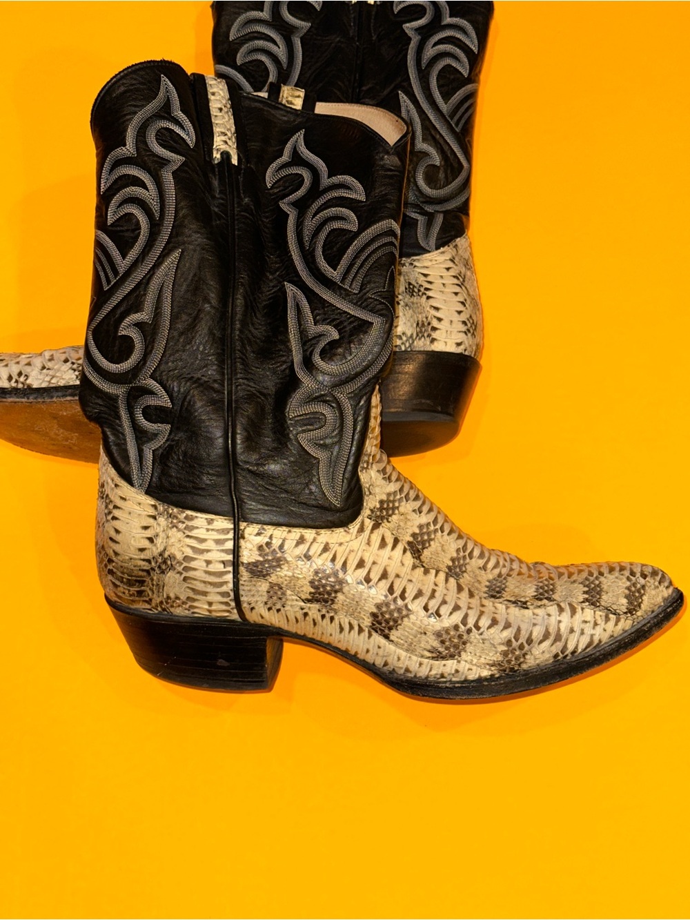 Larry Mahan Boots Python Snakeskin Western Cowboy Boot Men’s 12 D White - Picture 4 of 10